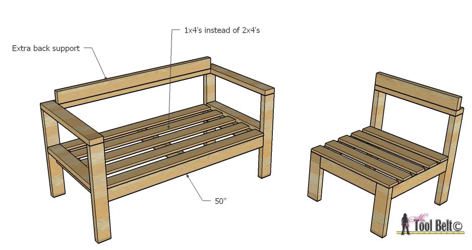 Build your own outdoor seating from 2x4's with these free and easy plans on hertoolbelt.com