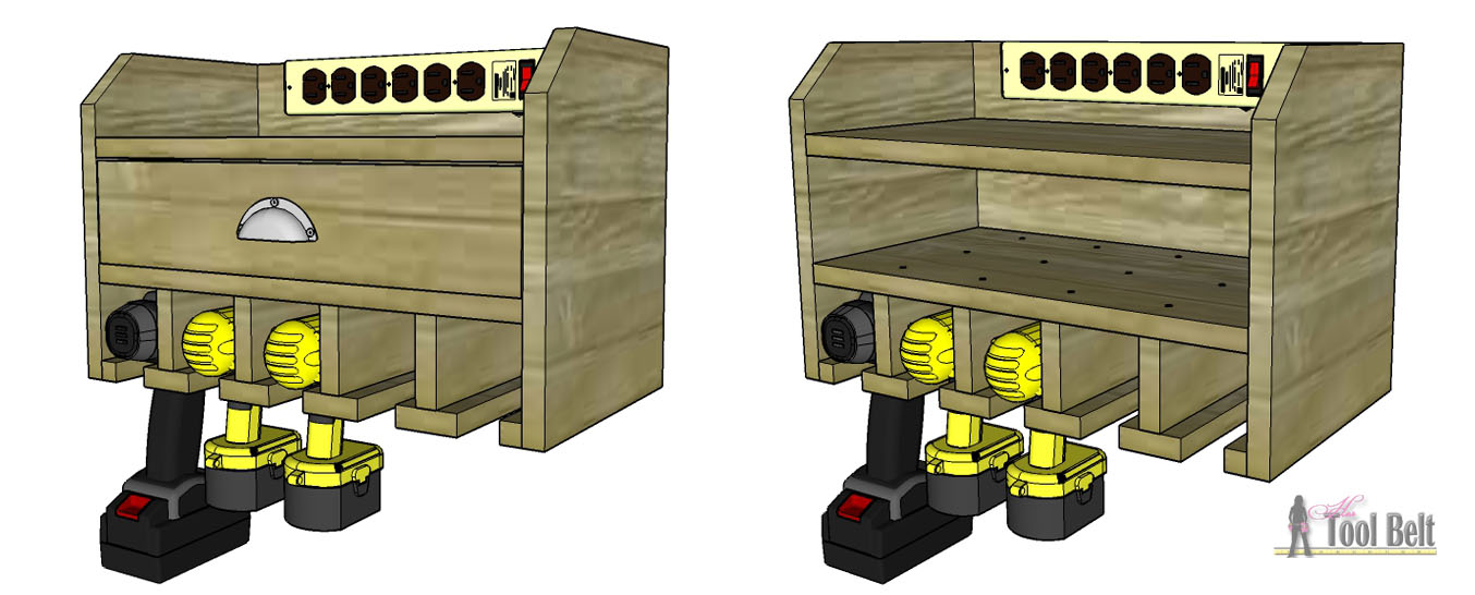 Organize your tools, free plans for a DIY cordless drill storage and battery charging station.