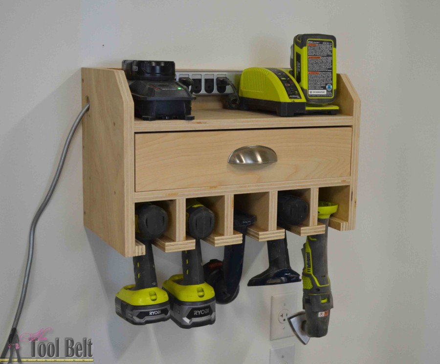 Organize your tools, free plans for a DIY cordless drill storage and battery charging station.