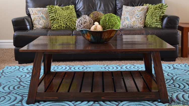DIY Slat coffee table inspired by the HGTV dream home media room coffee table. Free plans.