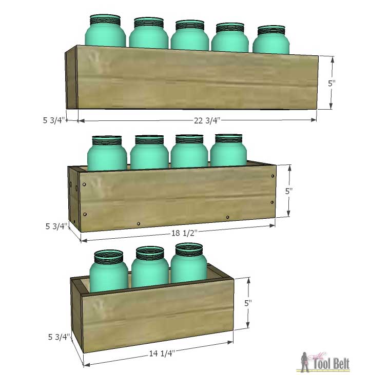 Simple box centerpiece plans with lots of variations on length and height. Check out how to transform regular mason jars into pretty sea glass jars