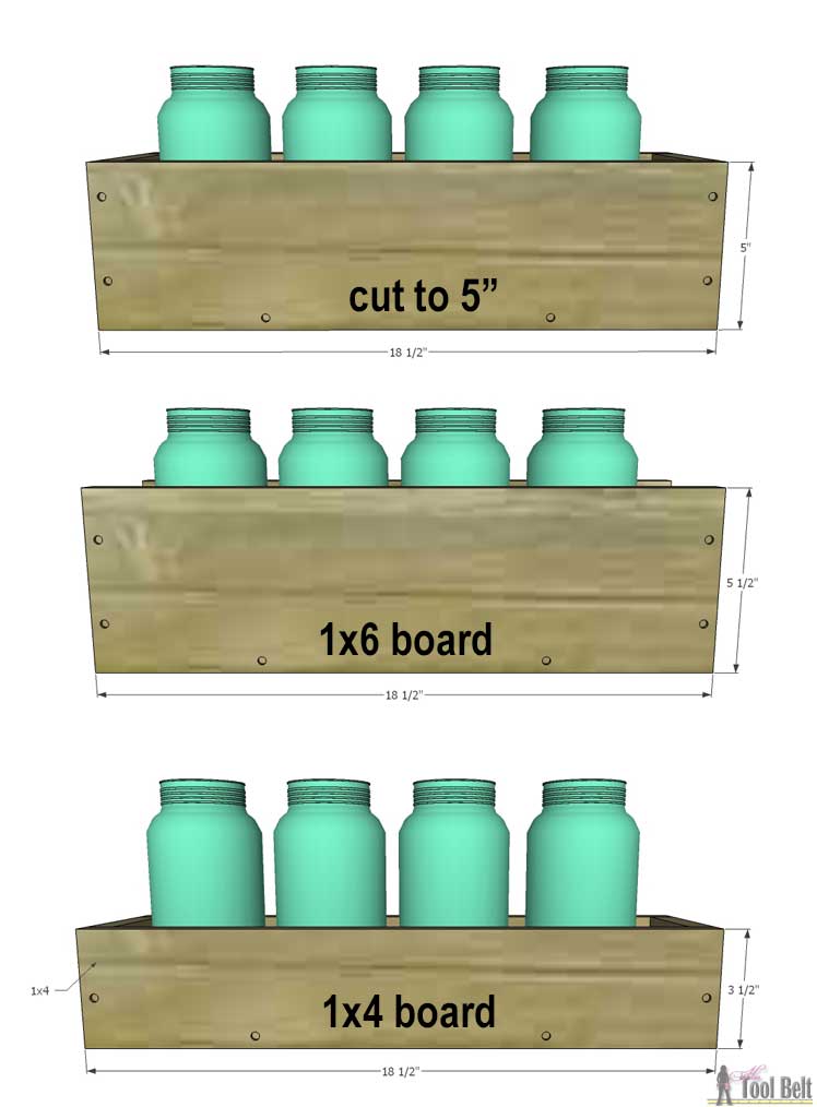 Simple box centerpiece plans with lots of variations on length and height. Check out how to transform regular mason jars into pretty sea glass jars