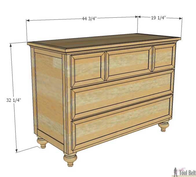 Free plans to build a DIY 5 drawer dresser/changing table with bead board detail.