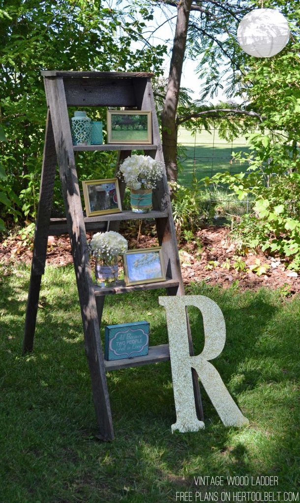 Free plans to build a DIY decorative vintage wood ladder. This vintage inspired ladder makes a unique display for weddings and home decor.