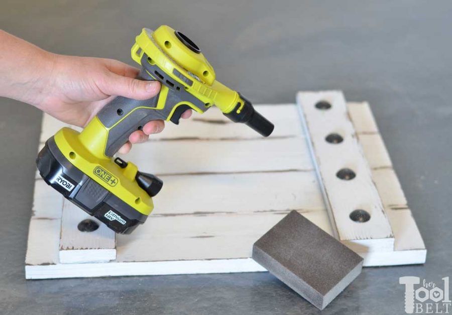 Ryobi high volume inflator tool review. Blow off sawdust after sanding.