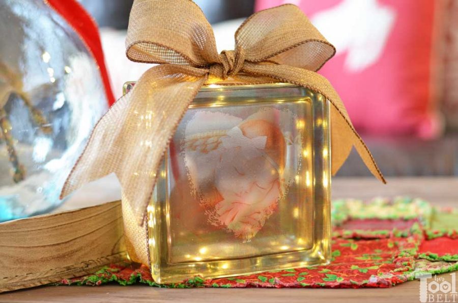 DIY photo gift idea, attach a personalized photo to a glass block.