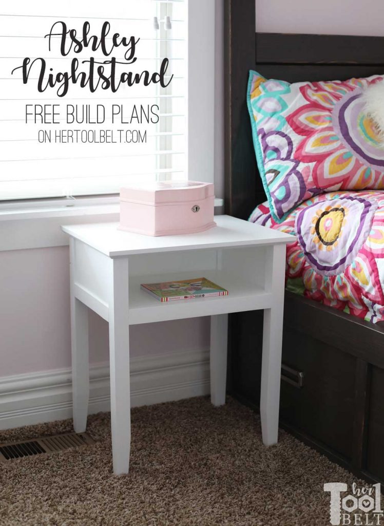 The Ashley nightstand is a simple nightstand with an enclosed shelf. Build this nightstand for about $15 in lumber...or it's perfect to use up scrap wood. Free plans on hertoolbelt.com