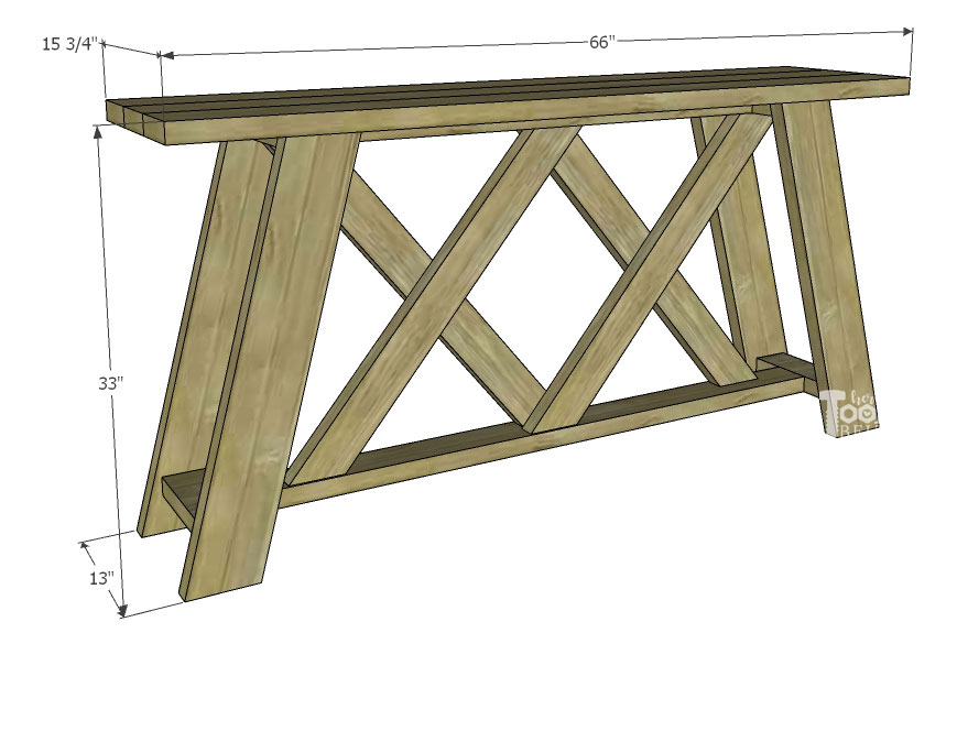 Free plans to build a Double X Console Table. Lumber for this table is about $38!