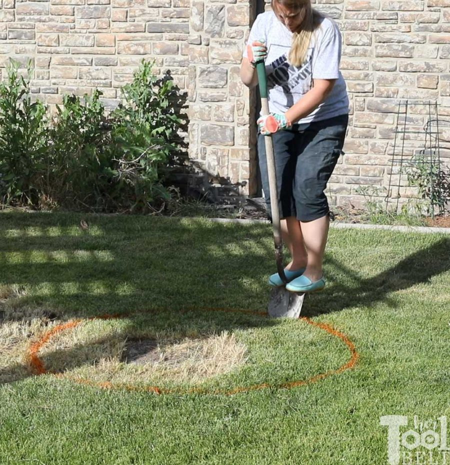 dig circle - How to build a DIY backyard firepit with wall blocks from Home Depot.