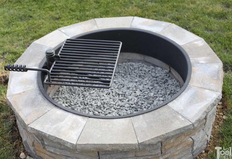 How to build a DIY backyard firepit and grate with wall blocks from Home Depot.