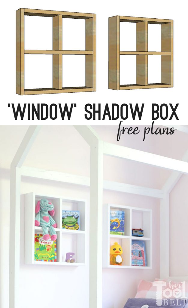The perfect accessory for a 'house frame' bed, is accompanying window shadow box shelves. Build for as little as $2 each in lumber.