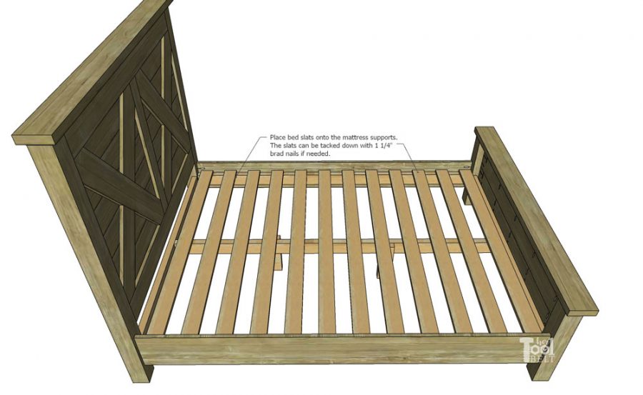 Building plans for a X barn door farmhouse style bed in queen size. 