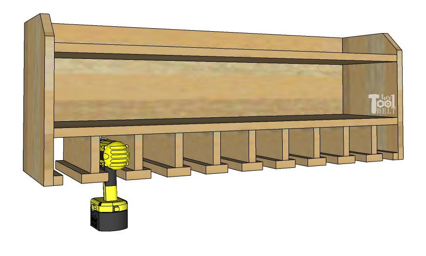 Organize your cordless drills and tools with a custom drill storage and charge station for about $20! Tell the plans how many tool stalls you want, and the free plans will customize your cut list. Free plans on hertoolbelt.com