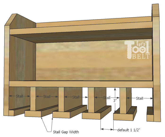 Organize your cordless drills and tools with a custom drill storage and charge station for about $20! Tell the plans how many tool stalls you want, and the free plans will customize your cut list. Free plans on hertoolbelt.com