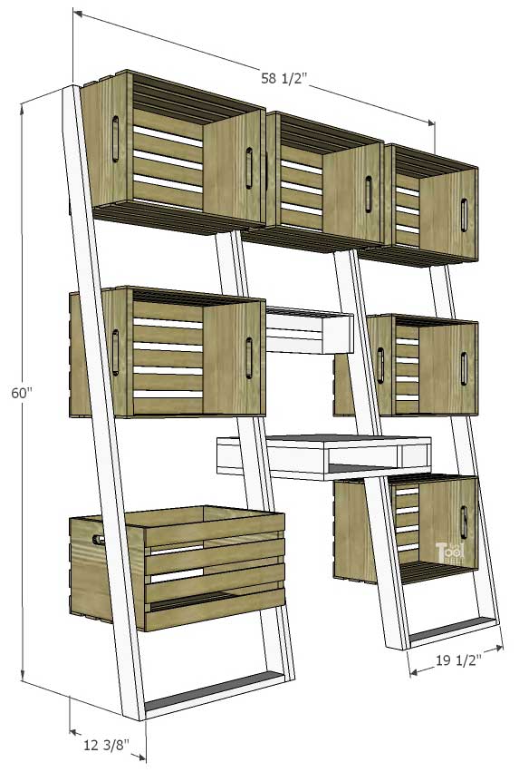 Free plans to build an easy leaning crate ladder bookshelf and desk system for kids. The crates are great to organize and store books and toys. Free plans on hertoolbelt.com