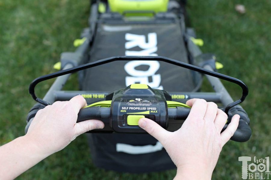 Adjusting the self propelled mower speed. Is a battery powered lawn mower as tough as gas powered? Check out this Ryobi 40 volt lawn mower review.